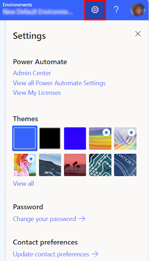 ภาพหน้าจอของการตั้งค่า Power Automate