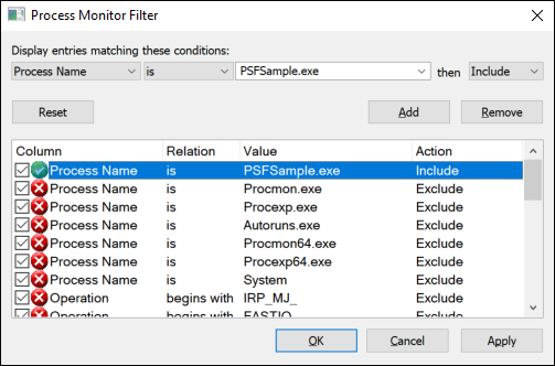 ProcMon App Filter