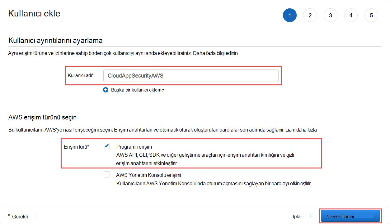 AWS'de kullanıcı oluşturma.