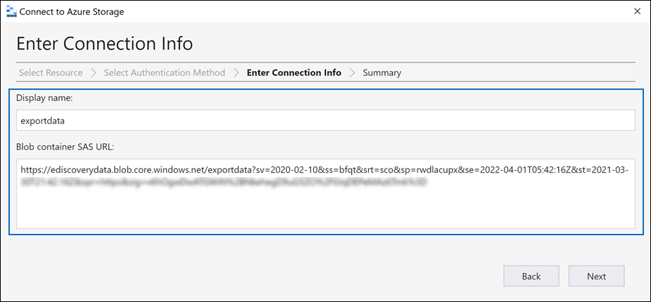 Paste the SAS URL in the URI box.