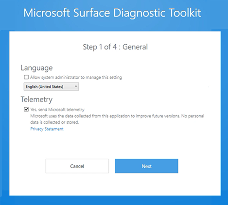 Select language and telemetry settings.