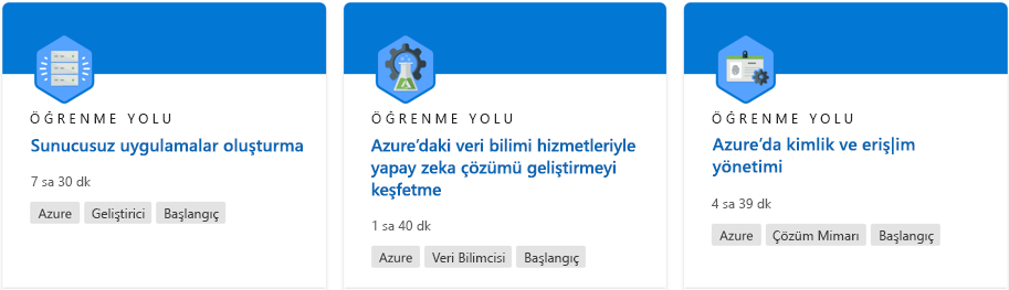 Microsoft Learn web sitesindeki bir öğrenme yolunu gösteren ekran görüntüsü