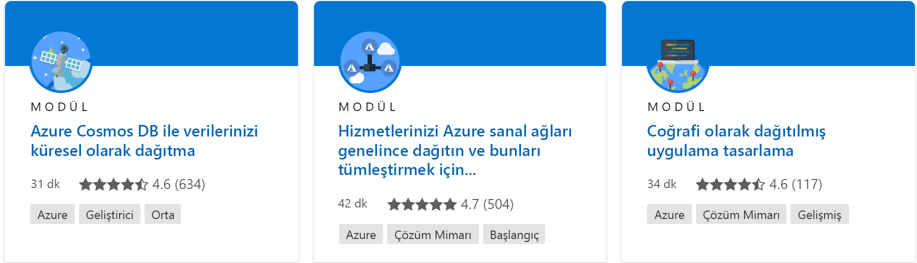 Microsoft Learn web sitesinden tek modülü tüm ayrıntılarıyla gösteren ekran görüntüsü