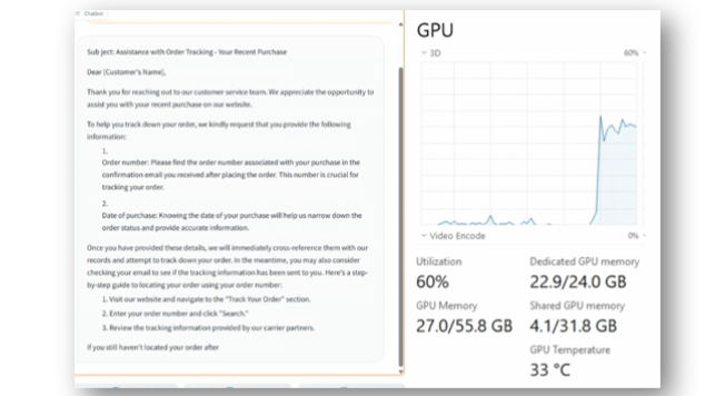 DirectML PyTorch örneğinin ekran görüntüsü.