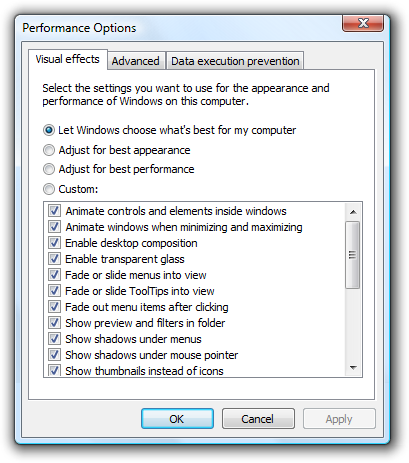 Screen shot of dialog box with several check boxes 