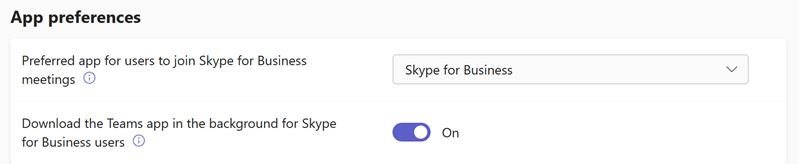 Screenshot of Teams upgrade app preferences settings in the Teams admin center.