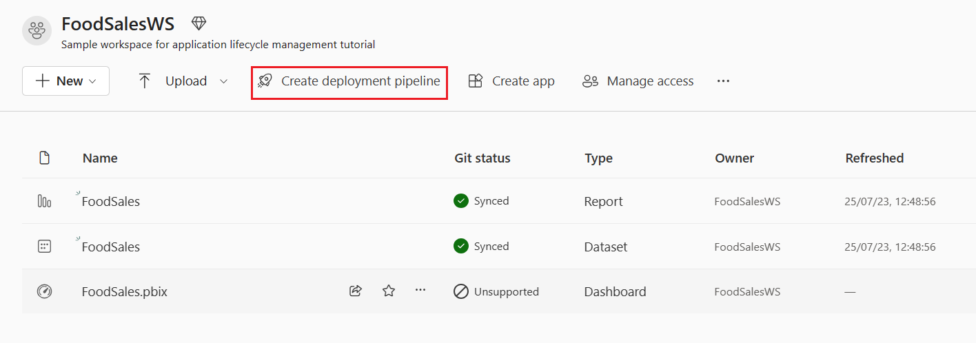 Screenshot of Create deployment pipeline.