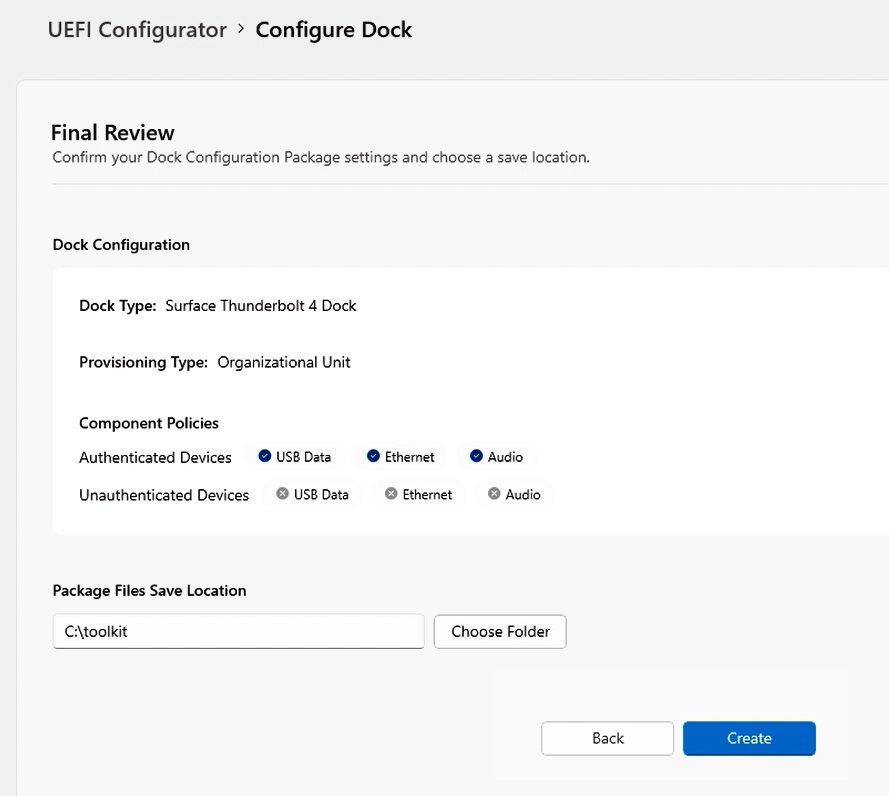 Screenshot that shows page to create provisioning package.