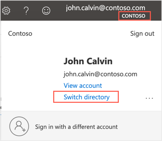 screenshot showing the Switch Directory menu in the Azure portal