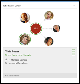显示联系人详细信息和联系强度的销售线索关系人连接小组件的屏幕截图。
