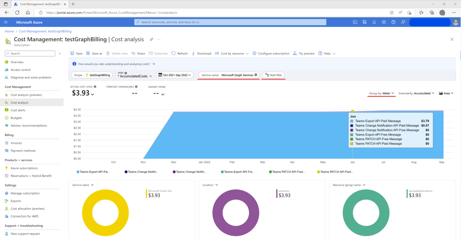 Azure 门户中“成本管理和计费”页的屏幕截图