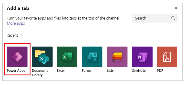 添加 PowerApps 选项卡。