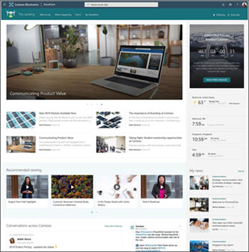 SharePoint 首頁網站的螢幕快照作為範例。