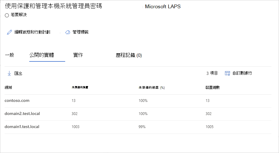 選取具有未受 LAPS 保護之裝置的網域。