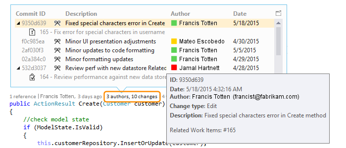 C# 檔案的作者和變更指示器